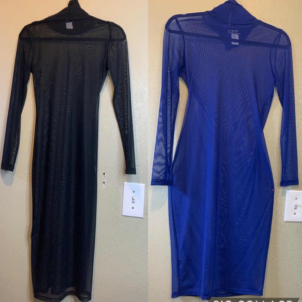 Sheer Black or Blue Mesh Dresses